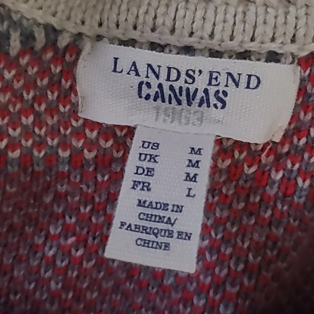 Lands End canvas 1963Vl vtg PLAID CARDIGAN SWEATER SIZE M cotton wool blend euc - Picture 4 of 15